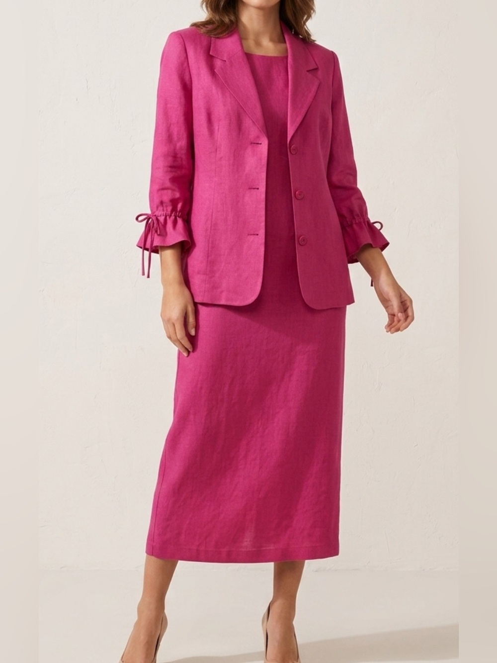 Fuchsia Pink 2PC Suit Set 16WP | Linen Blend